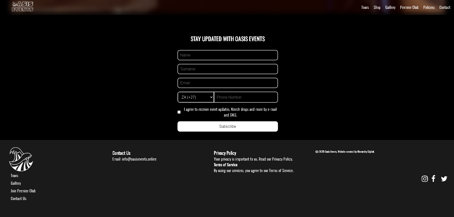 Oasis Events Website
